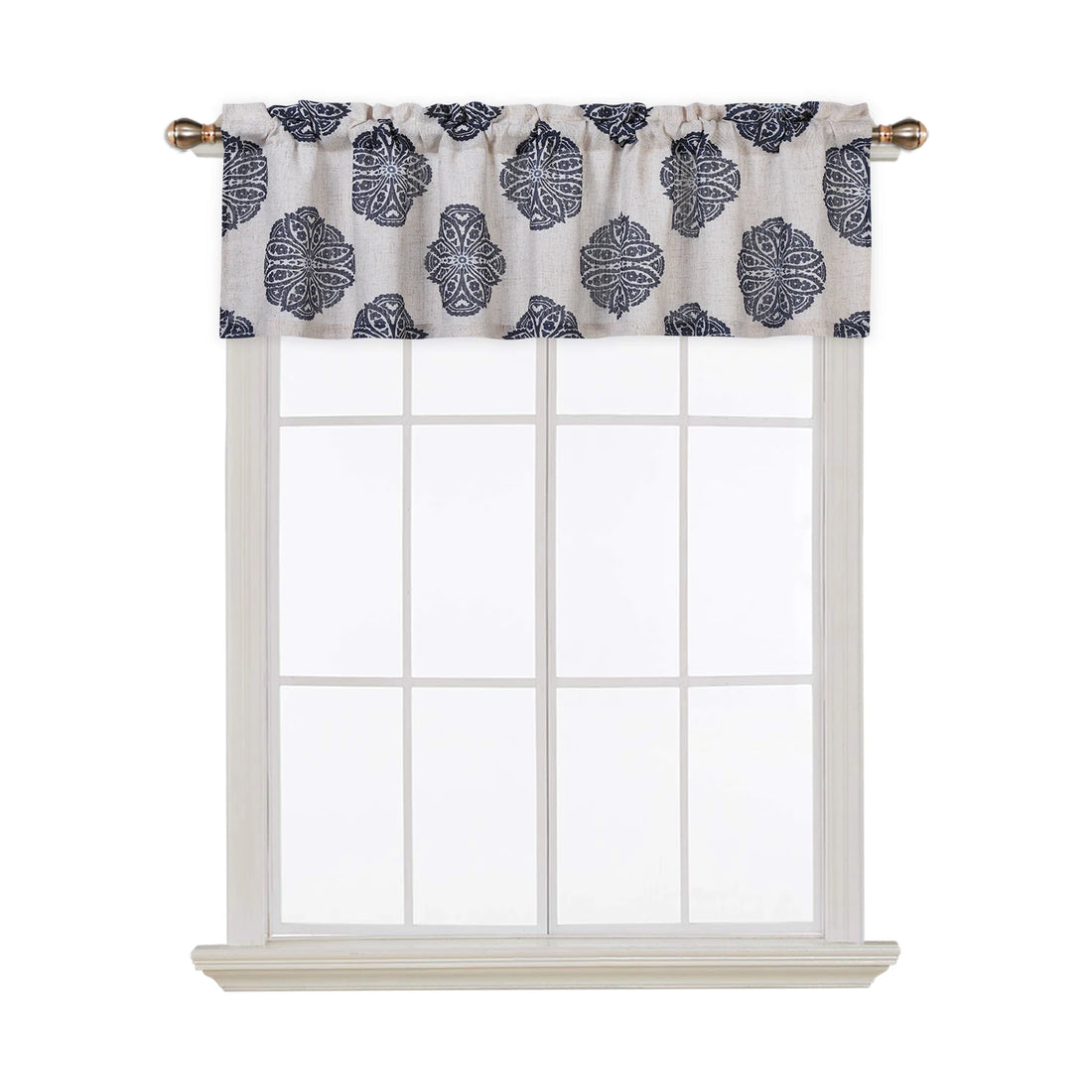 Medallion Printed Rod Pocket Light-Filtering Valance Curtain – Elegant Window Treatment for Kitchen and Bathroom