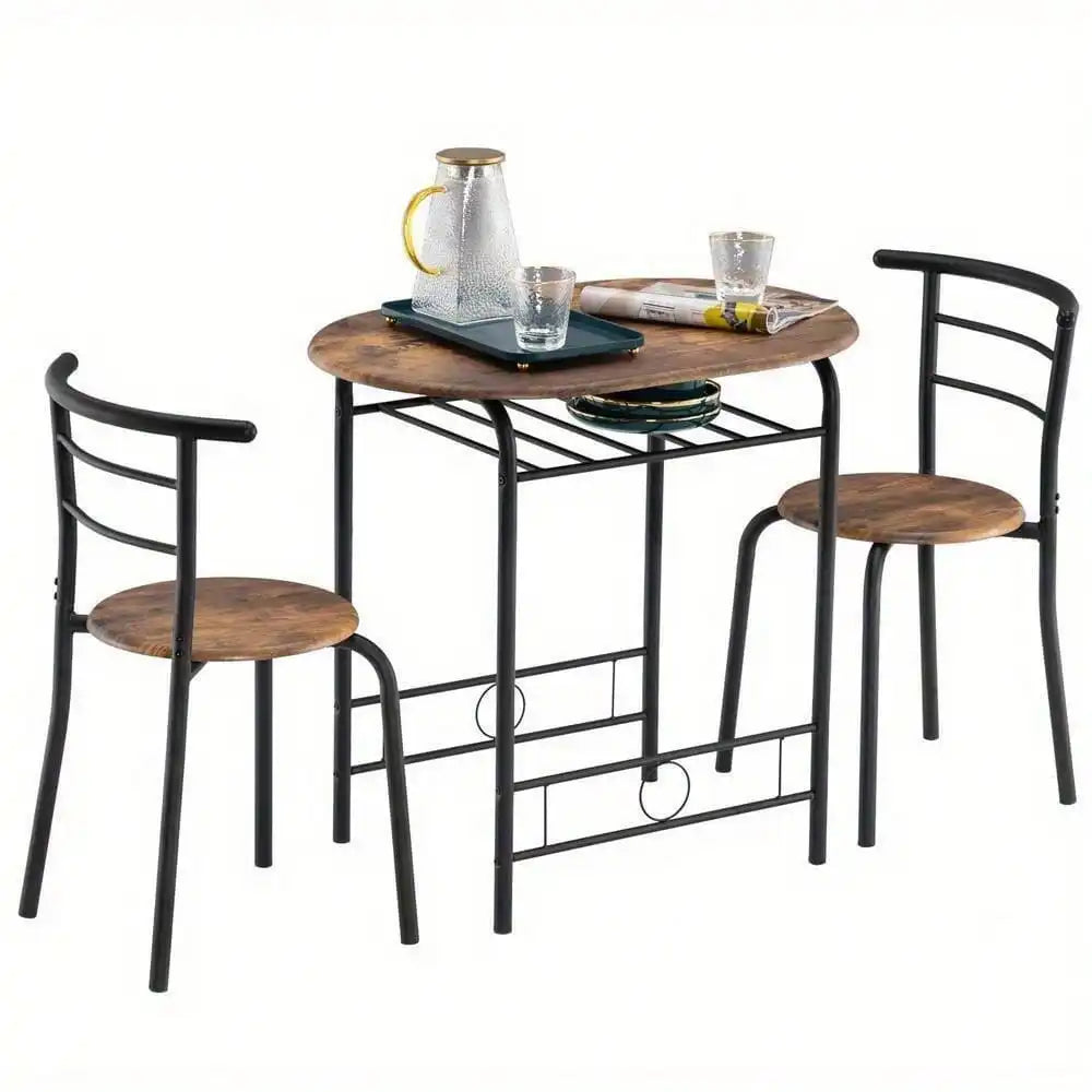 3-Piece Metal Dining Table Set – Space-Saving Table with 2 Chairs