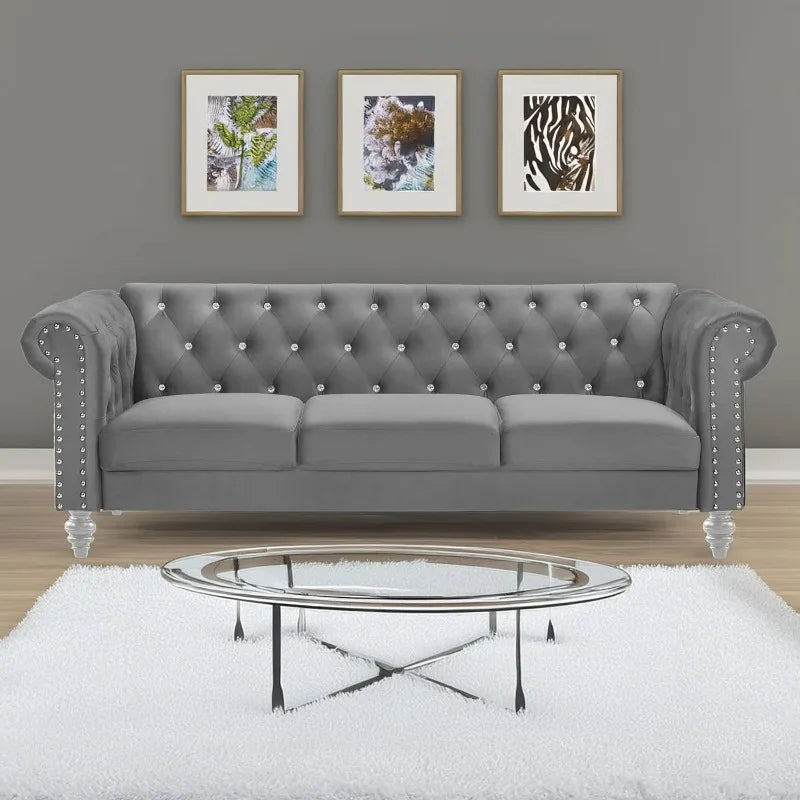 Glam Emma Velvet Three-Seater Chesterfield Sofa