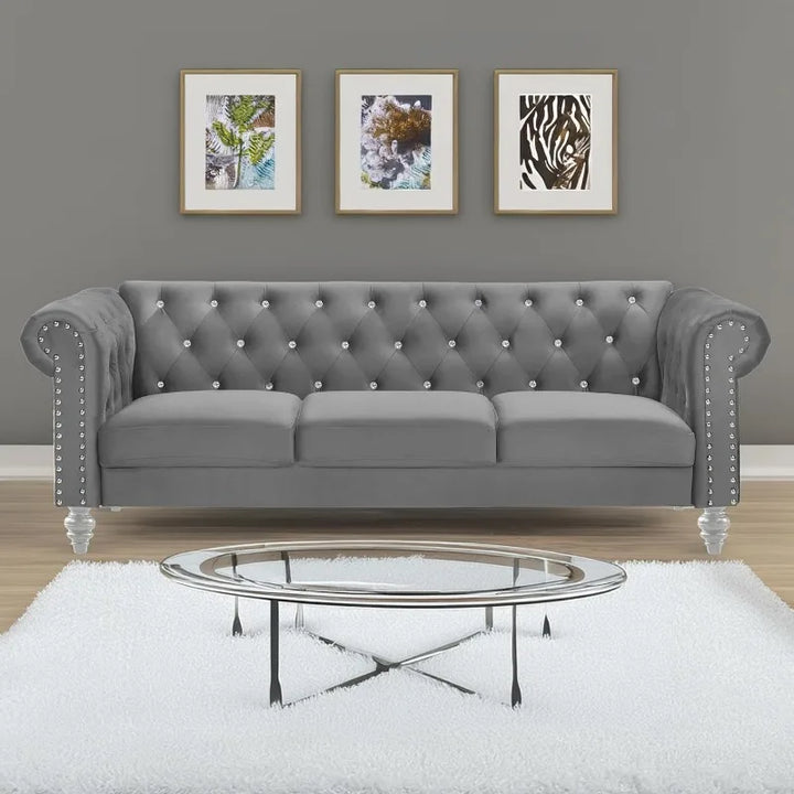 Glam Emma Velvet Three-Seater Chesterfield Sofa