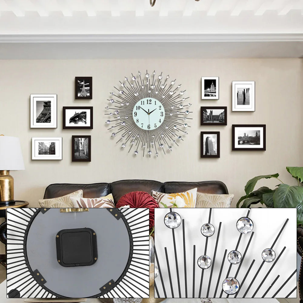 60x60cm Modern Luxury Large Art Round Diamond Wall Clock – Home and Office Décor