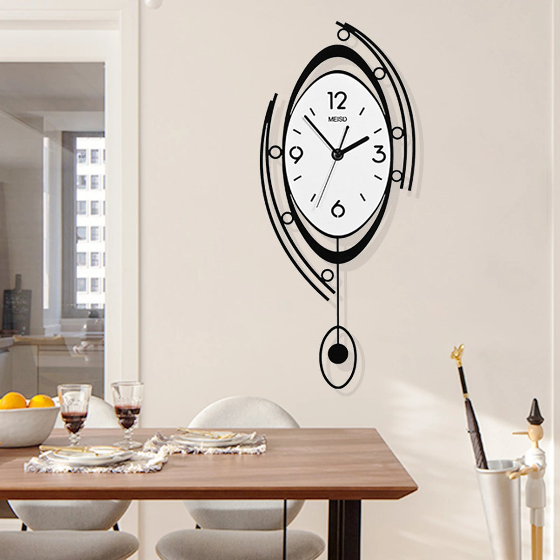 Modern Minimalist Nordic Wall Clock with Silent Circular Pendulum – Elegant Living Room Decoration