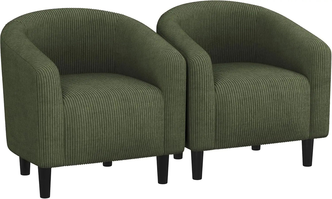 Set of 2 Fuzzy Club Accent Chairs – Dark Green with Soft Padded Armrests for Living Room, Bedroom, or Office