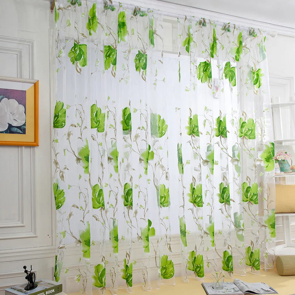 Floral Tulle Sheer Curtains – Elegant White Curtains for Living Room, Bedroom, and Kitchen