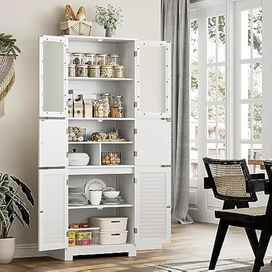 67” Tall Kitchen Pantry Cabinet with Glass Doors