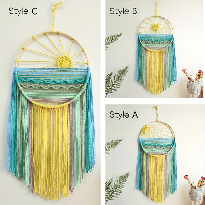 Bohemian Sunrise & Sunset Wall Hanging - Handwoven Cotton Tapestry with Decorative Tassels