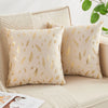 Pack of 2 Decorative Velvet Throw Pillow Covers – Gold Leaf Feather Design for Couch, Bed, Sofa