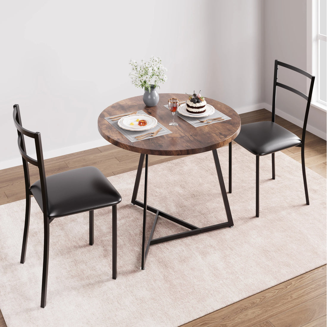 Modern Round Kitchen Table Set for 2 – Stylish & Space-Saving