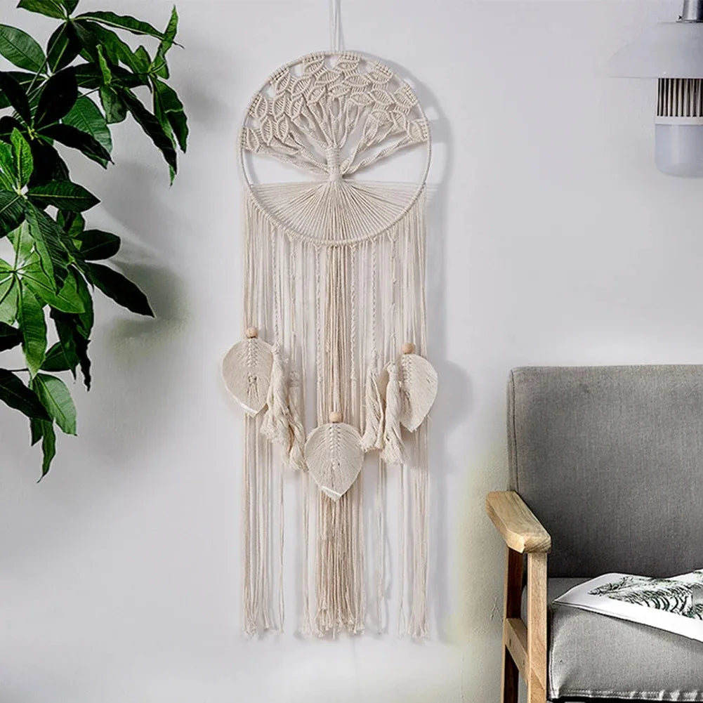 Macrame Woven Tapestry – Bohemian Round Tassel Fringe Wall Hanging for Bedroom and Baby Nursery