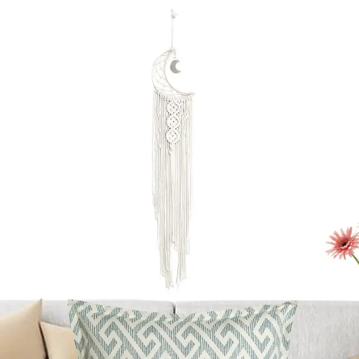 Dreamcatcher Handmade Fabric Wall Art - Chic Tassel Dreamcatcher with Circular Net for Home & Nursery