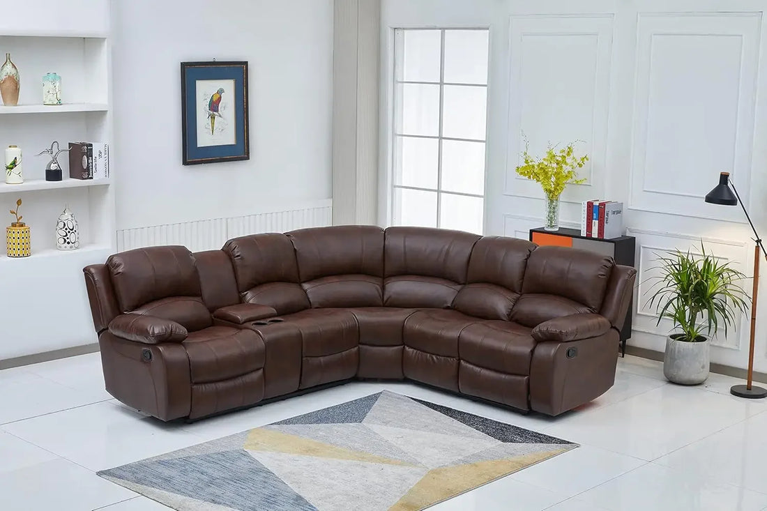 Recliner Bonded Leather Sectional Sofa with Console – Multiple Colors (Brown, Left Console Sectional)