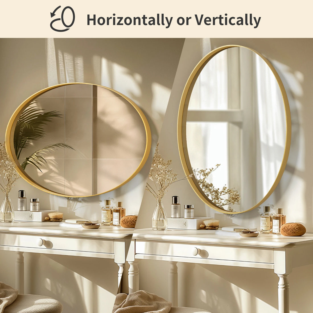 Oval Gold Bathroom Mirror – Elegant Wall-Mounted Vanity Mirror