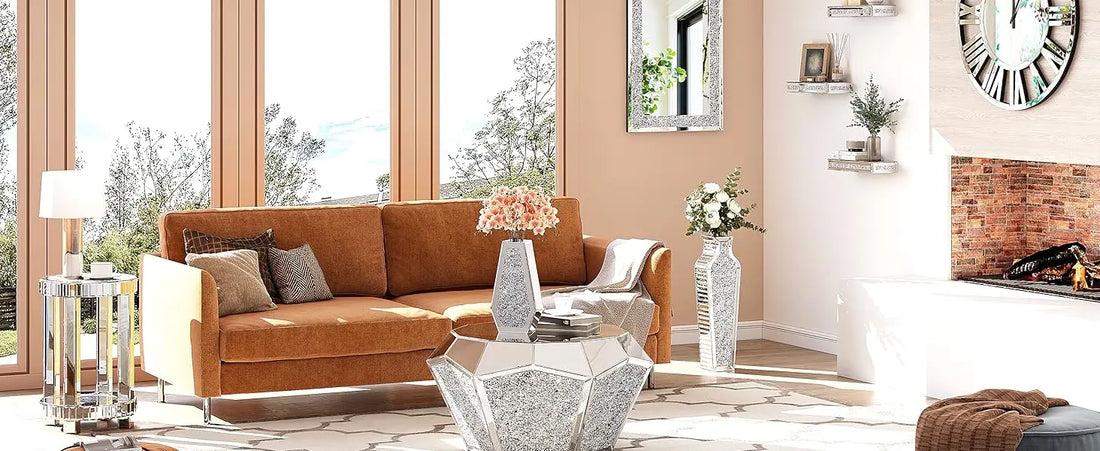 SHYFOY Crushed Diamond Tall Floor Vase – 26.8" Silver Mirror Vase for Luxury Living Room Decor