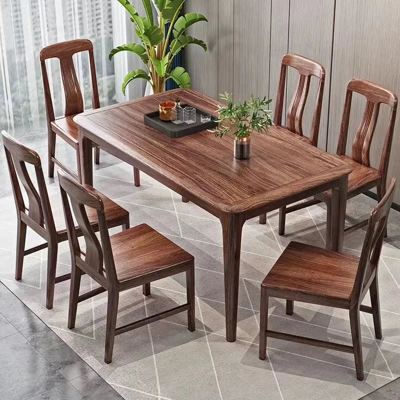 European Antique Wooden Rotating Dining Table Set – 6 & 8 Seater with Gold Accents