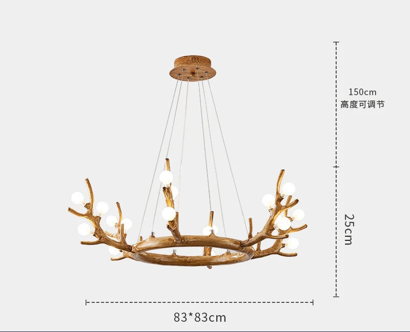 2025 American Country Retro Antler Chandelier – Vintage Rustic Pendant Lamp for Restaurants and Living Rooms