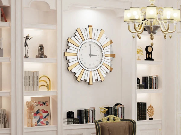 LUVODI Round Art Sunburst Wall Clock – Retro Mirror Roman Numeral Clock for Stylish Home Decor