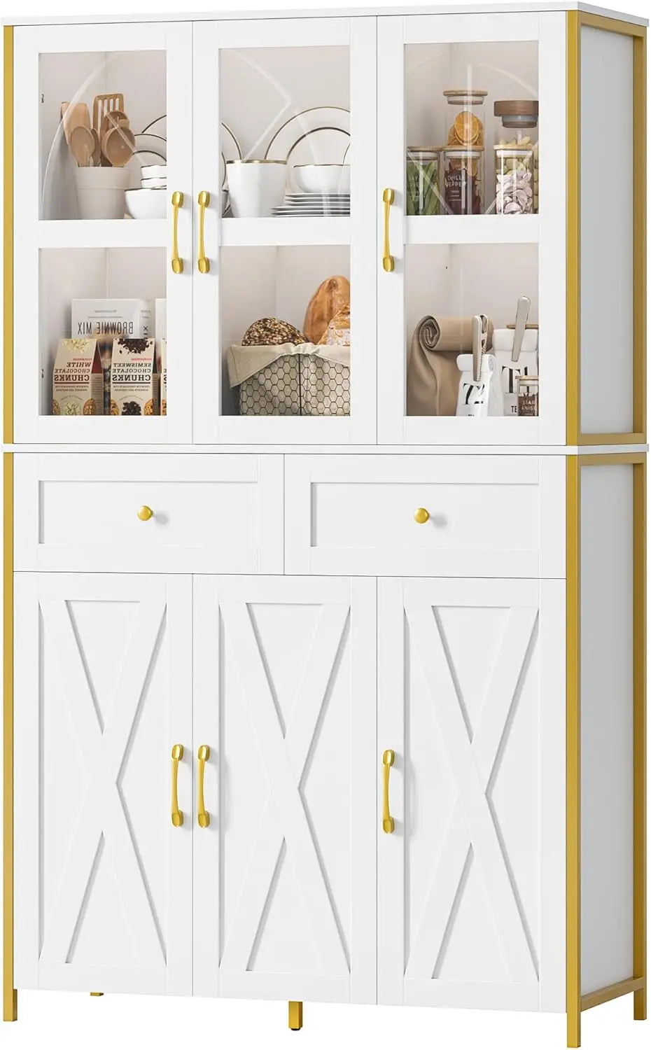 64" Farmhouse Kitchen Pantry with LED Lighting