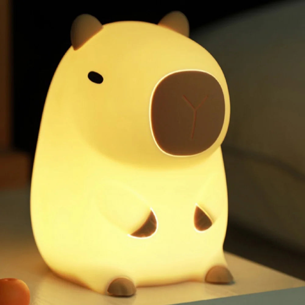 Capybara Night Light Cartoon Pat Light 2 Gear Silicone Sleeping Light USB Charging Dimmable Bedside Lamp for Home Bedroom Decor