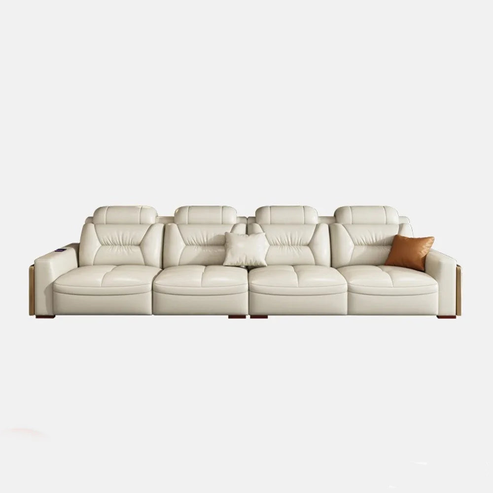 Premium Italian Genuine Leather Sectional Sofa Sets with USB & Bluetooth Speaker - MANBAS Living Room Furniture