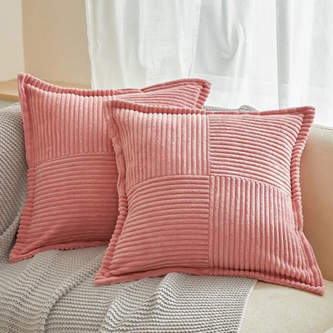 Soft & Cozy Geometric Pattern Polyester Corduroy Cushion Cover – Stylish Decorative Pillowcase for Living Room & Home Décor