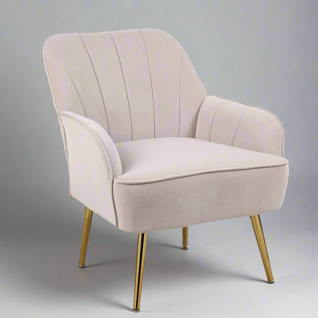 Goujxcy Accent Chair – Velvet Upholstered Tufted Armchair with Golden Metal Legs