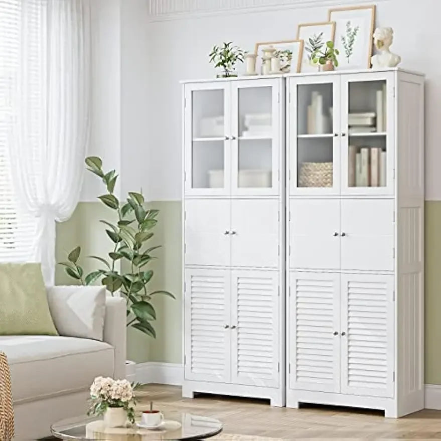 67” Tall Kitchen Pantry Cabinet with Glass Doors