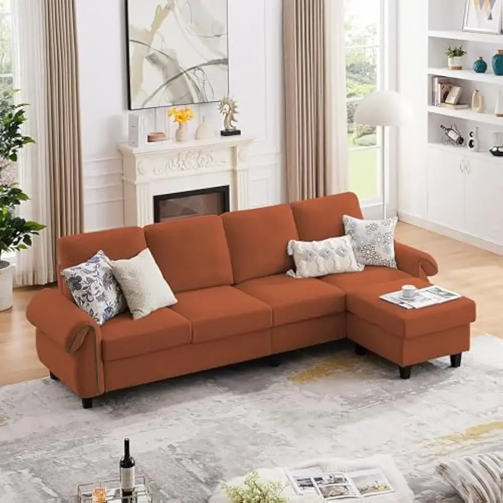 L Shaped Couch 112" Sectional Sofa, 4-seat Reversible Ottoman