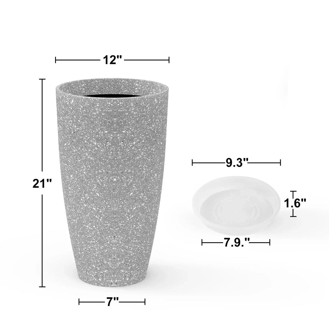 US 12/21" Tall Garden Planter Pot – Modern White Resin Vase with Drainage Hole for Flowers & Green Plants