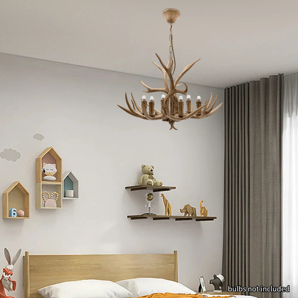 Bymaocar 6-Heads Deer Antler Chandelier – Resin Vintage Pendant Lighting for Home Decor