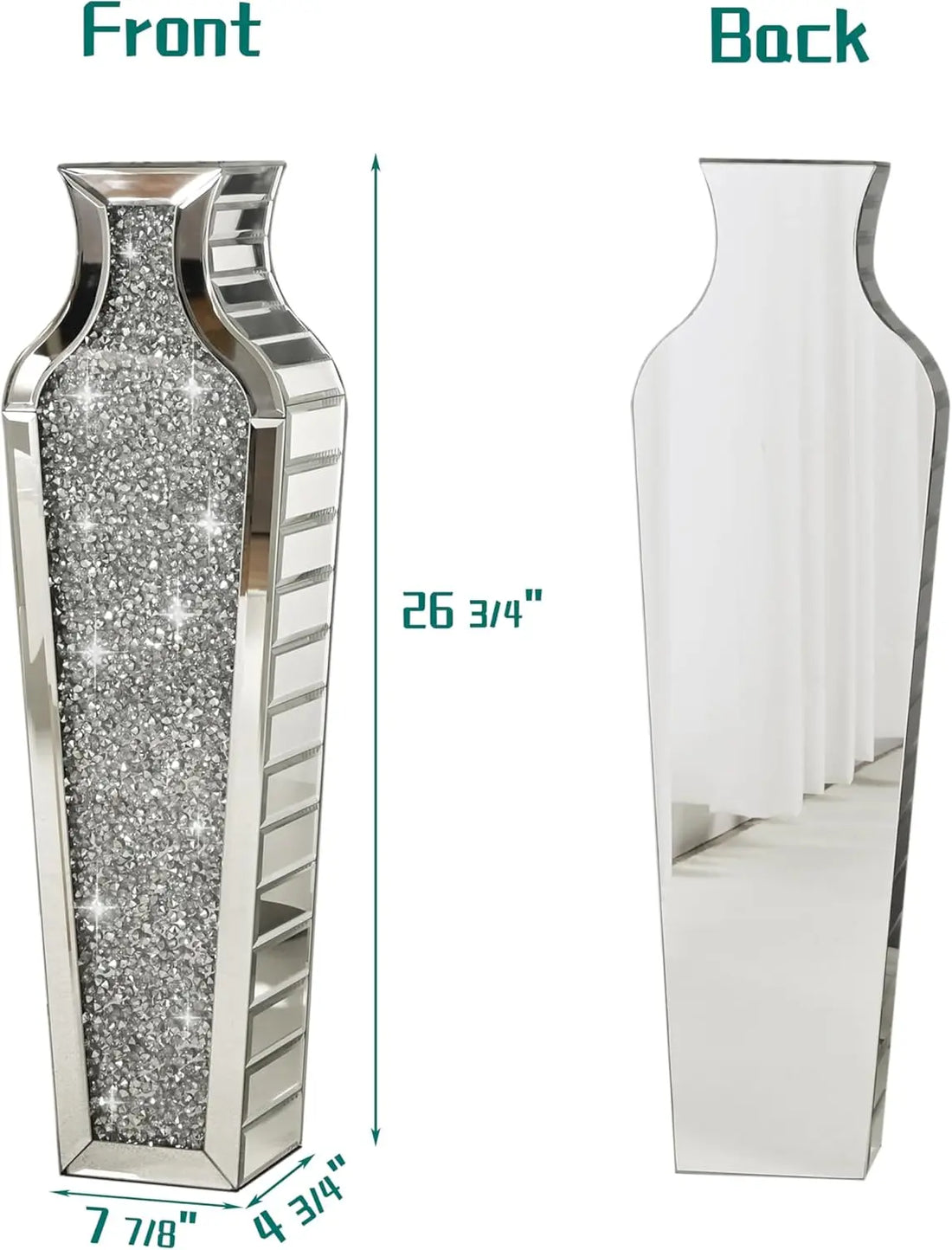 SHYFOY Crushed Diamond Tall Floor Vase – 26.8" Silver Mirror Vase for Luxury Living Room Decor