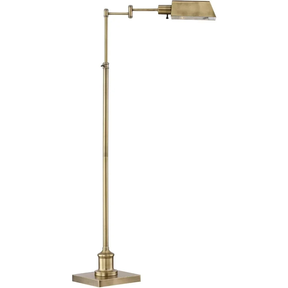 Traditional Metal Adjustable Pharmacy Floor Lamp Swing Arm 54" Tall Aged Brass Metal Shade Standing Pole Light