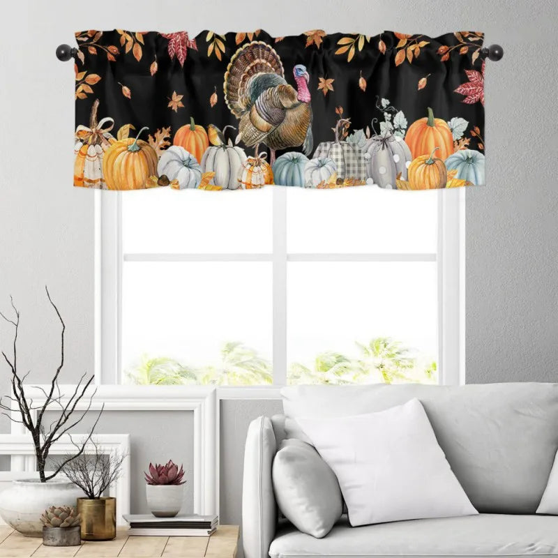 Thanksgiving Autumn Pumpkin Maple Leaf Short Curtains – Farmhouse Curtains for Kitchen, Cabinet, and Window