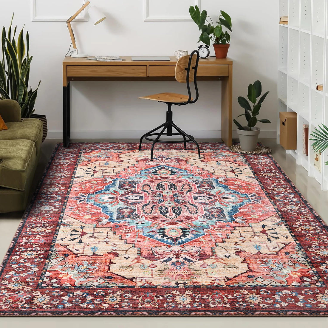 Soft Vintage Floral Area Rug – Non-Slip Large Floor Carpet for Living Room, Bedroom, and Kitchen