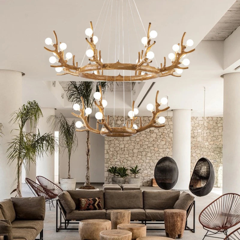 2025 American Country Retro Antler Chandelier – Vintage Rustic Pendant Lamp for Restaurants and Living Rooms