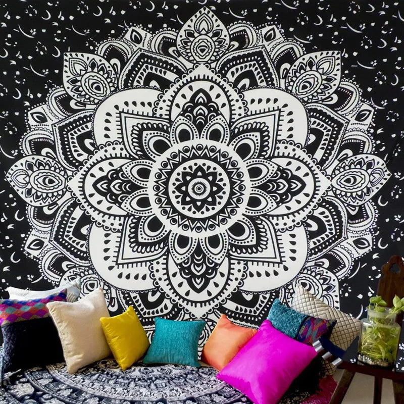 Polyester Mandala Print Tapestry – Wall Hanging, Carpet, Yoga Mat, or Beach Blanket