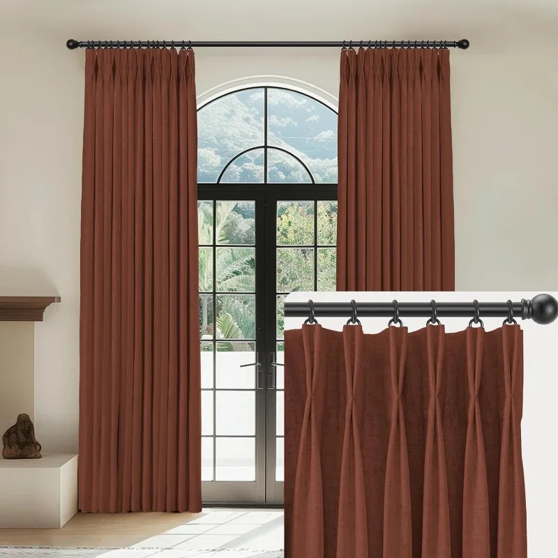 Linen Pinch Pleated Blackout Curtains – 100% Black, 108 Inches Long (2 Panels, 40"W x 108"L Each)