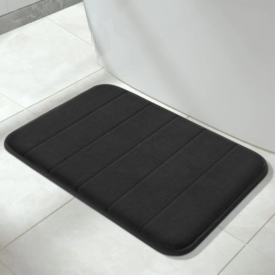 3pcs Set Black Marble Bath Mat – Non-Slip Absorbent Bathroom Rugs with Toilet Lid Cover