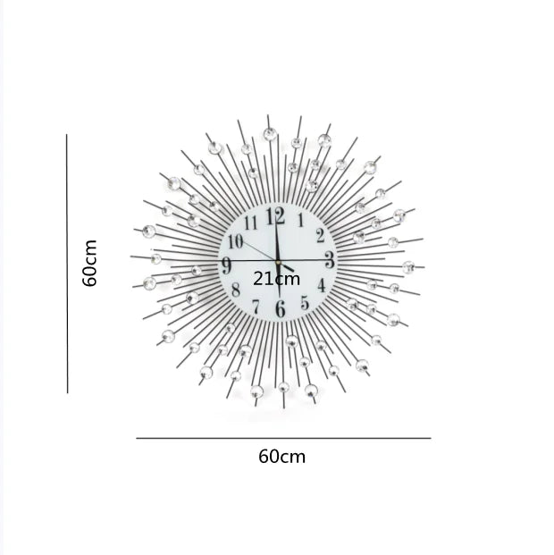 60x60cm Modern Luxury Large Art Round Diamond Wall Clock – Home and Office Décor