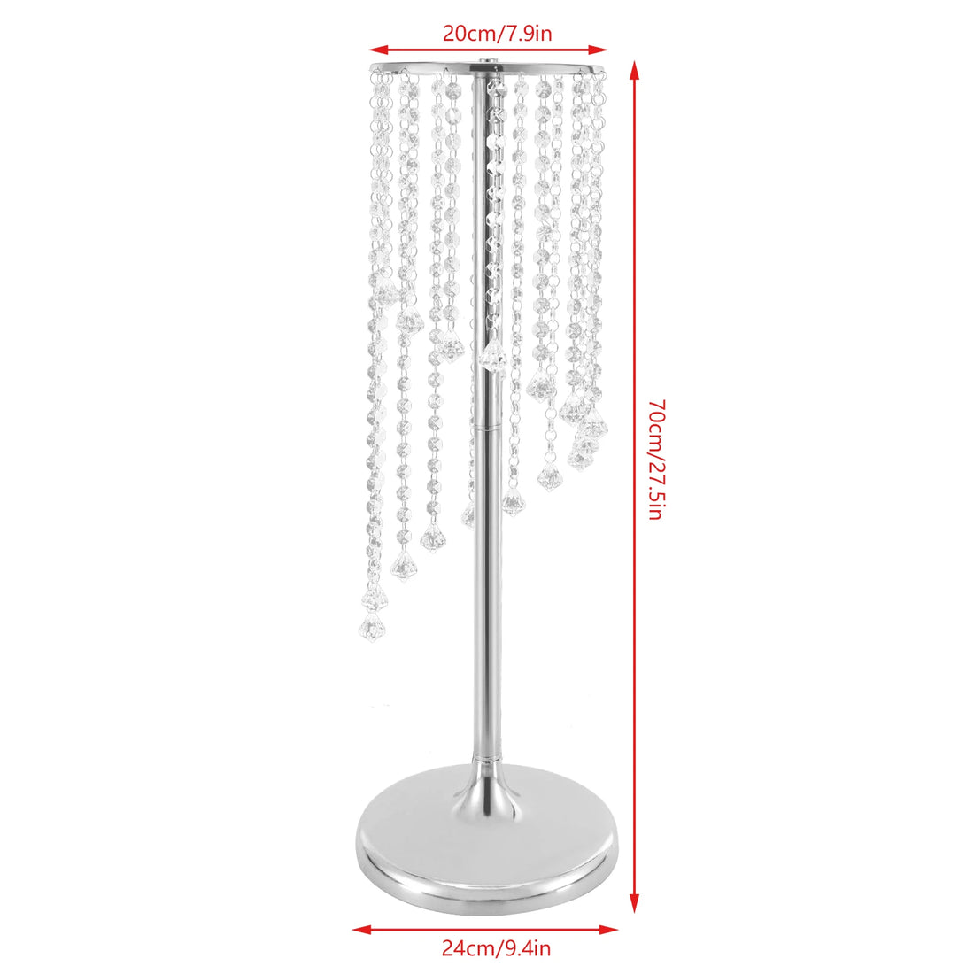 2pcs Modern Luxury Crystal Flower Vase Stand – 27.6-Inch Tall Silver Centerpieces for Weddings and Events