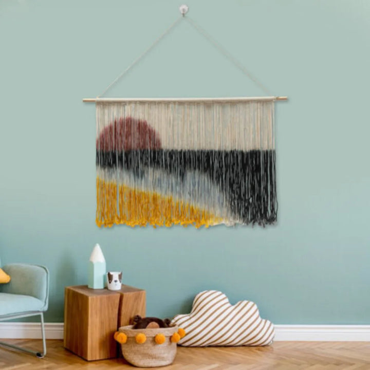 Bymaocar Off-White Cotton Macrame Wall Hanging – Rectangular Bohemian Woven Tapestry