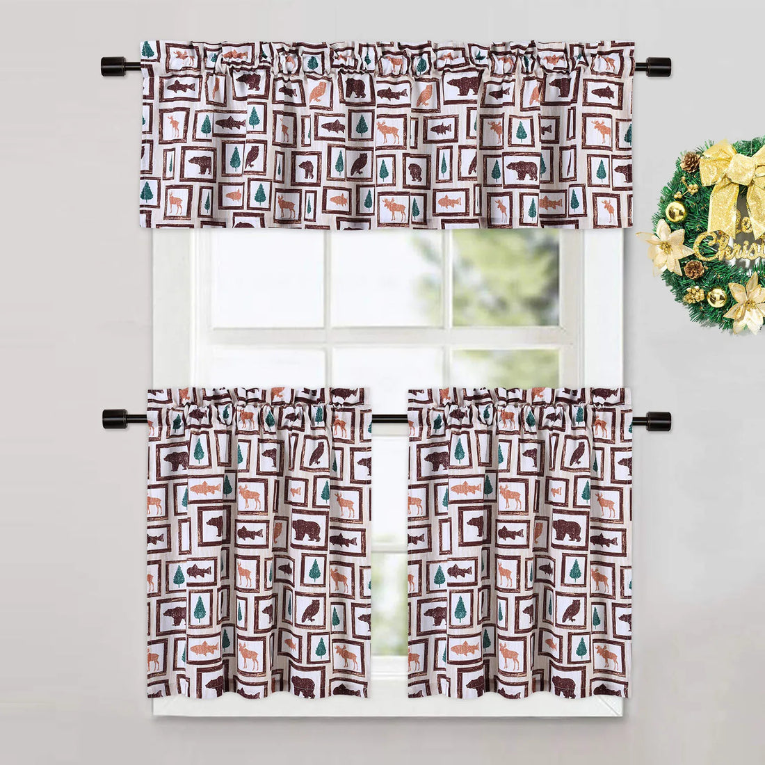 55x15" Valance Curtain for Kitchen Windows – Animals Farmhouse Home Décor