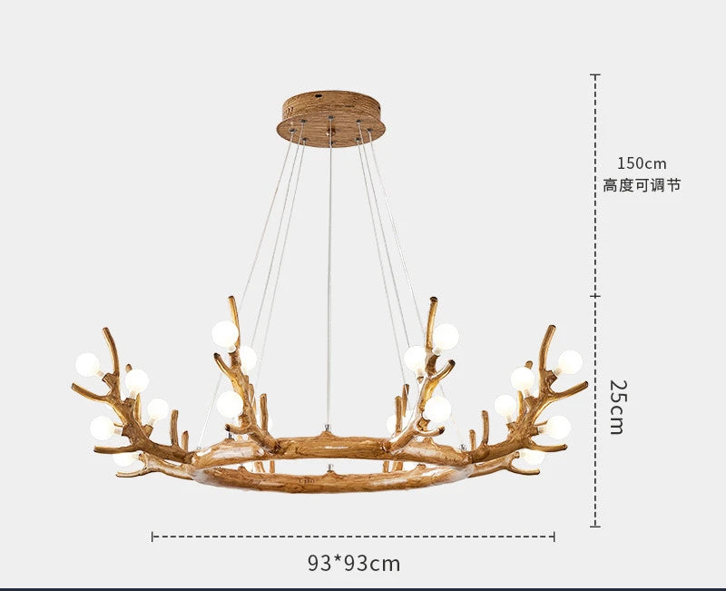 2025 American Country Retro Antler Chandelier – Vintage Rustic Pendant Lamp for Restaurants and Living Rooms