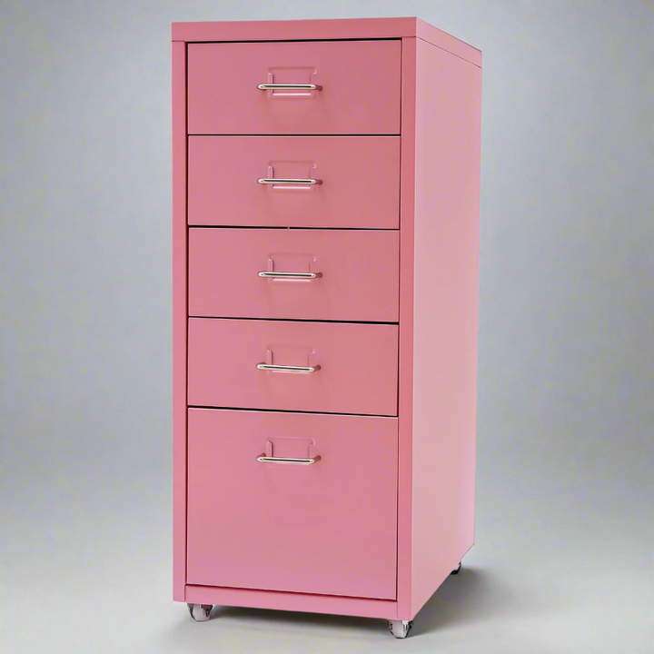 Aluminum Alloy 5-Drawer Storage Cabinet – Pink Filing & Organizer Cabinet for Office, Home, and Bedroom