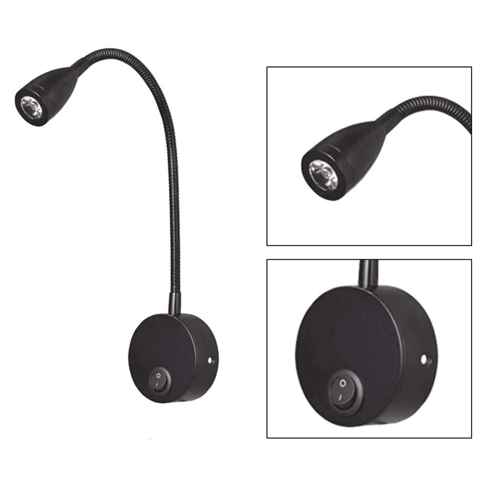 LED Flexible Gooseneck Spotlight 360Degree Rotation Bedside Switch Night Lamp Indoor Bedroom Hotel Bedside Sconces Study Reading