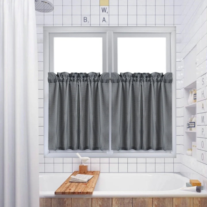 Cafe Curtains Waffle Woven Textured Kitchen Tier Curtains – Waterproof Short Window Coverings for Bathroom