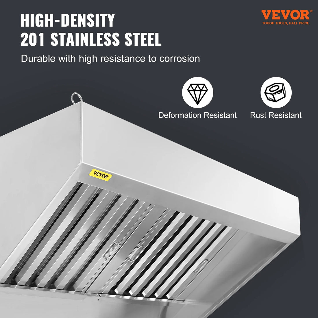 VEVOR Commercial Exhaust Hood – 4/5/6/7/8/9FT Stainless Steel Under Cabinet Concession Hood for Food Trucks & Commercial Kitchens