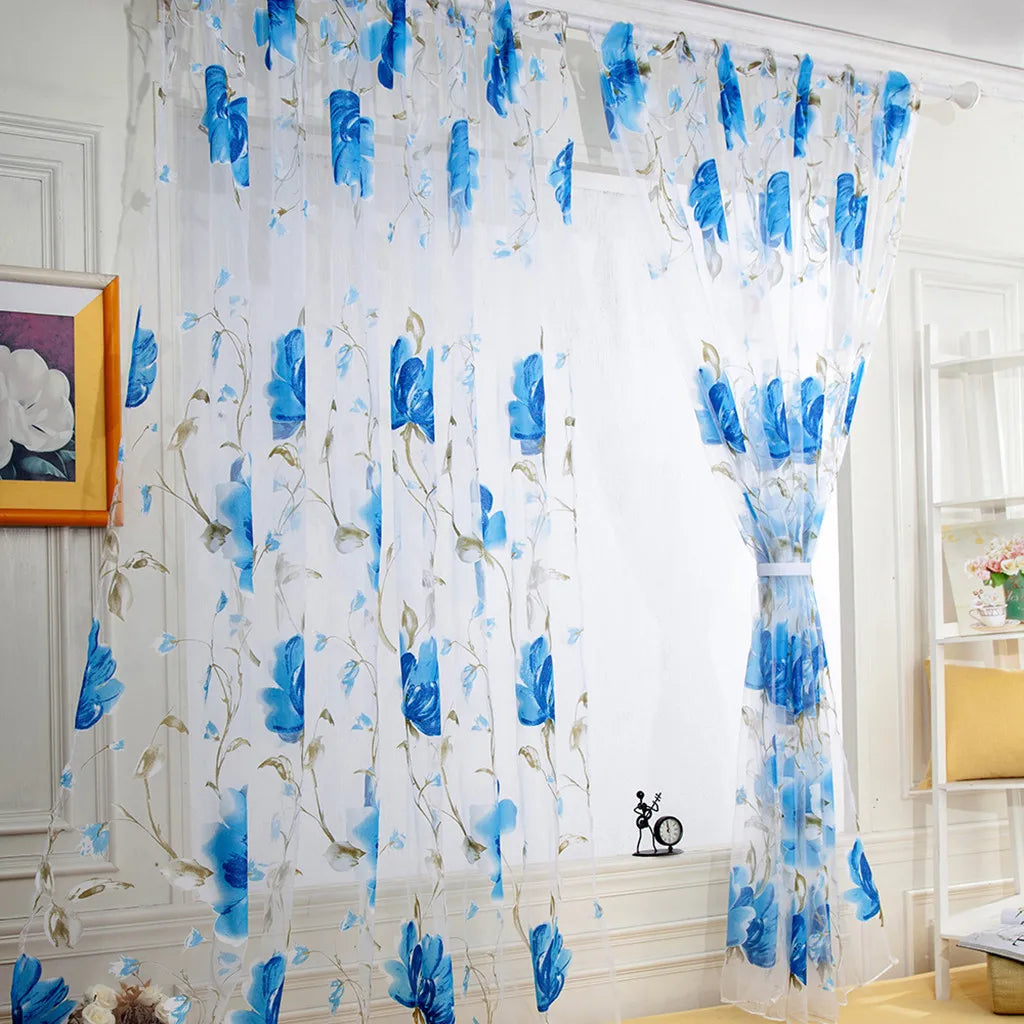 Floral Tulle Sheer Curtains – Elegant White Curtains for Living Room, Bedroom, and Kitchen