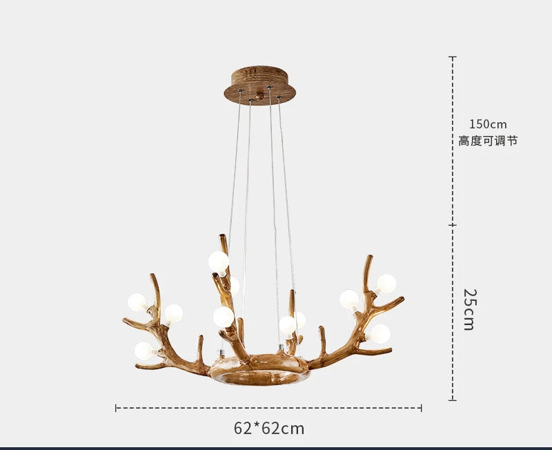 2025 American Country Retro Antler Chandelier – Vintage Rustic Pendant Lamp for Restaurants and Living Rooms