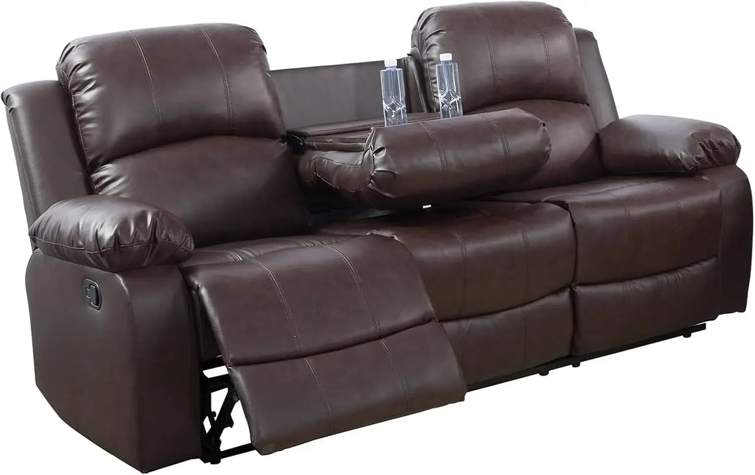 Leather Recliner Sofa Couch with 2 Cup Holder Console