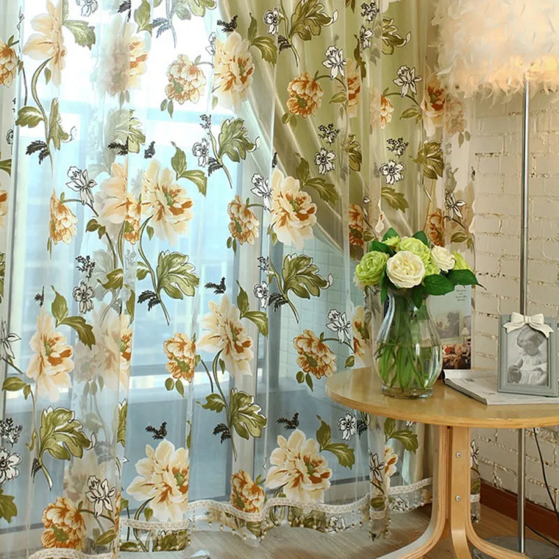 2PCS 100x200cm 3D Floral Sheer Curtains – Luxury Voile Draperies for Kitchen and Living Room